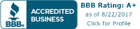 A blue and green banner with the words " accredited business ".